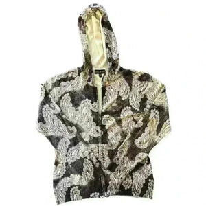 Cinnamon Cinder Womens Sz XL Paisley Print Hooded Full Zip Jacket Tan Brown
